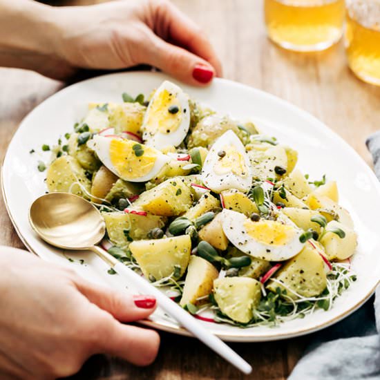 No Mayo Deviled Egg Potato Salad - Recipe photo by foolproofliving.com