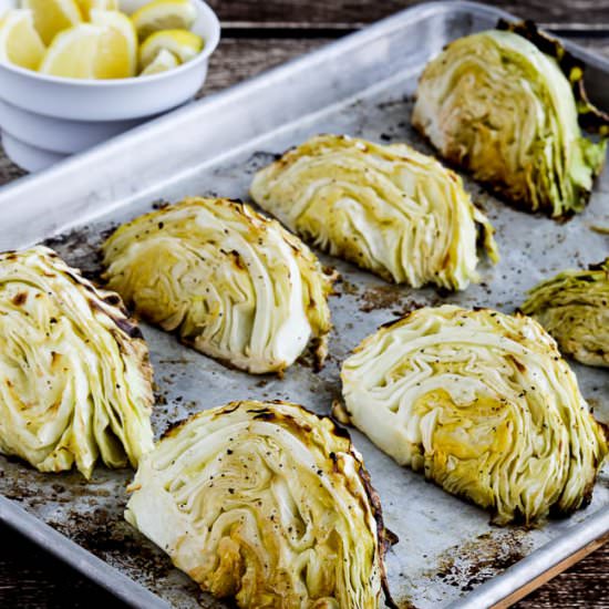 Roasted Cabbage with Lemon - Recipe photo by kalynskitchen