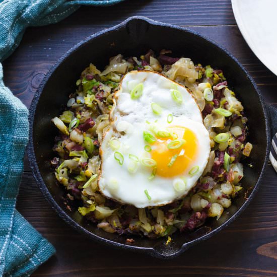 Corned Beef Hash with Shaved Brusse - Recipe photo by garlic and zest