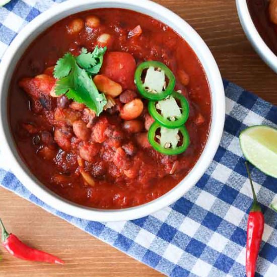 Three Bean Chili - Recipe photo by Girl Heart Food