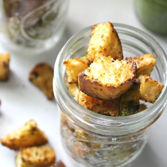 Pesto Ciabatta Croutons - Recipe photo by This Savory Vegan