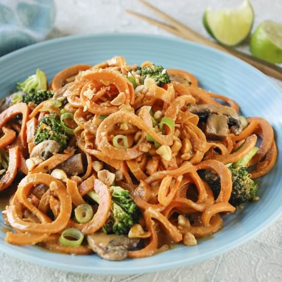 Sweet Potato Noodles & Peanut Sauce - Recipe photo by mealsheelsandcocktails