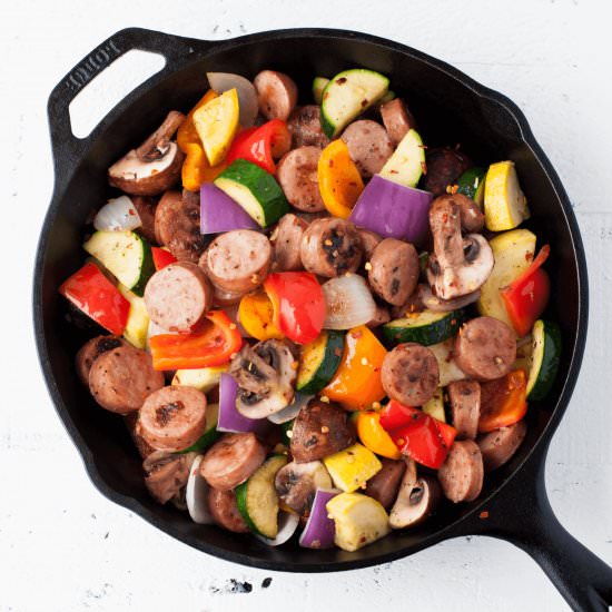 Chicken Sausage and Vegetables - Recipe photo by Peace Love and Low Carb
