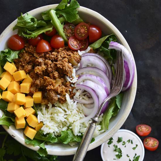 Turkey Taco Rice Salad Bowls - Recipe photo by AnEdibleMosaic