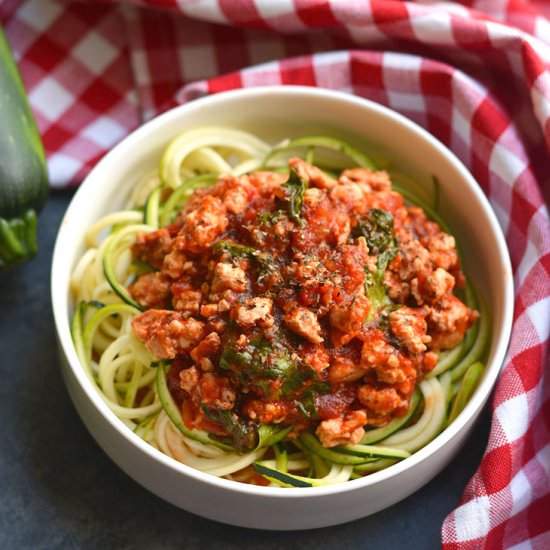 Turkey "Spaghetti" Zoodles - Recipe photo by Skinny Fitalicious
