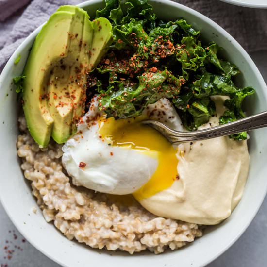 Avocado & Kale Savory Oat Bowls - Recipe photo by platingsandpairings
