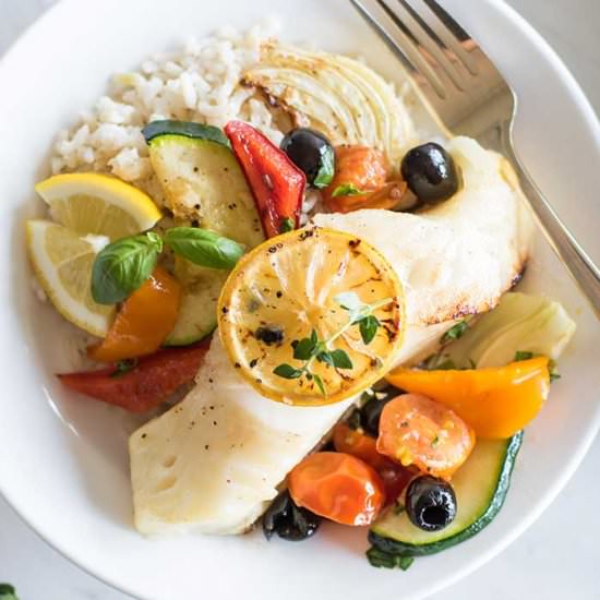 Mediterranean Baked Cod - Recipe photo by SunkissedKitchen