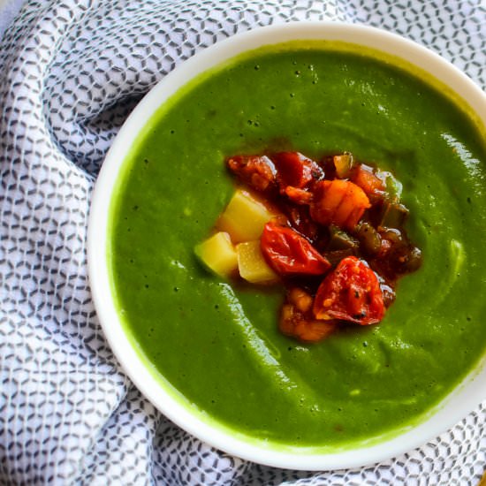 Broccoli Soup with Shrimp Confit - Recipe photo by forksandstraws