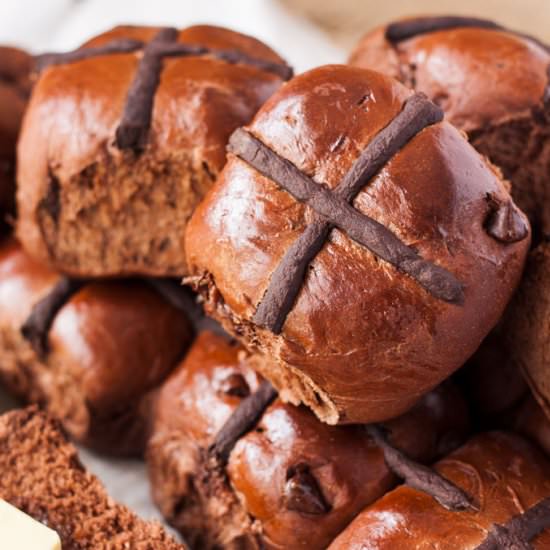 Chocolate Hot Cross Buns - Recipe photo by sugarsaltmagic