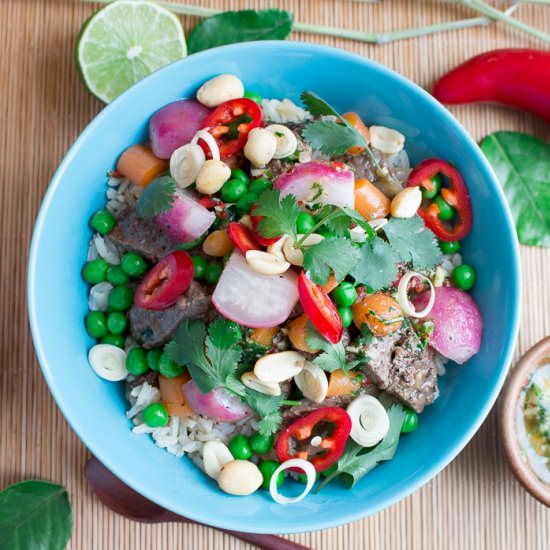 Spring Time Thai Beef Buddha Bowls - Recipe photo by Healthy World Cuisine