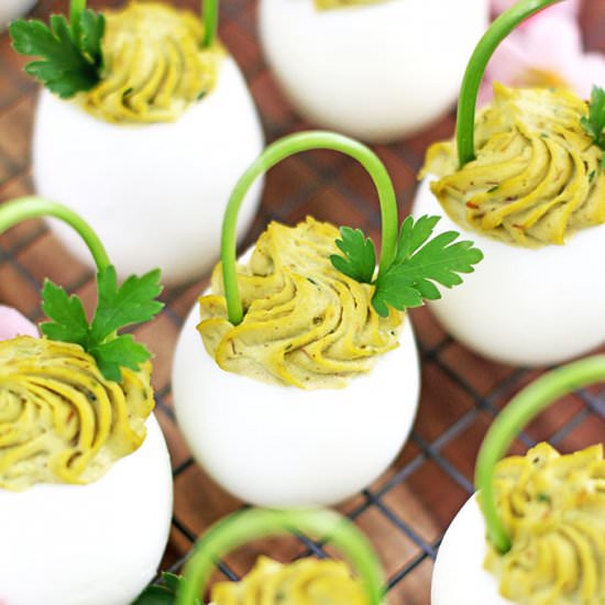 Bacon Avocado Deviled Egg Baskets - Recipe photo by valyastasteofhome.com