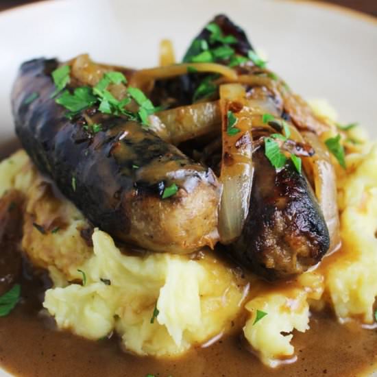 Bangers and Mash with Apple Gravy - Recipe photo by Our Happy Mess