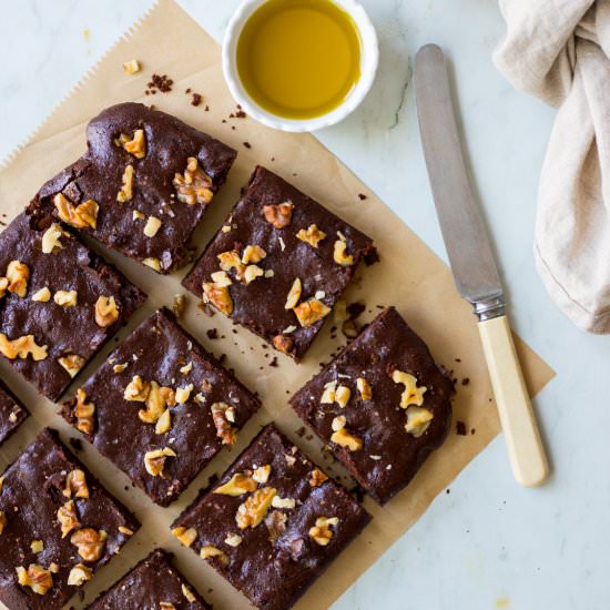 GF Olive Oil Chocolate Brownies - Recipe photo by Nourish Everyday