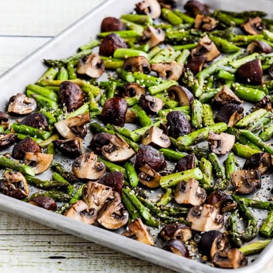 Roasted Asparagus and Mushrooms - Recipe photo by kalynskitchen