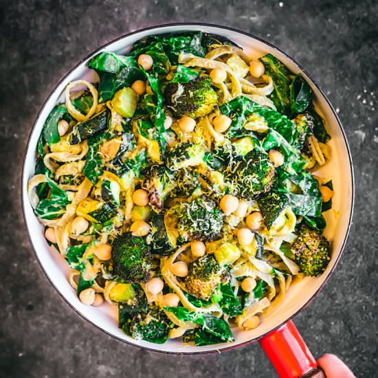 Creamy Hummus and Greens Pasta - Recipe photo by occasionallyeggs