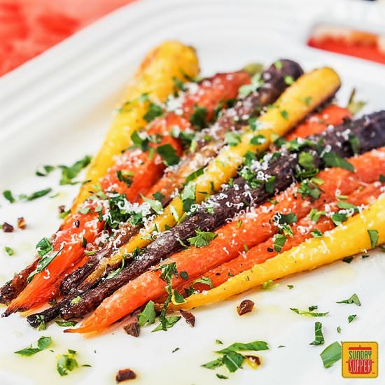 Garlic Parmesan Roasted Carrots - Recipe photo by SundaySupper