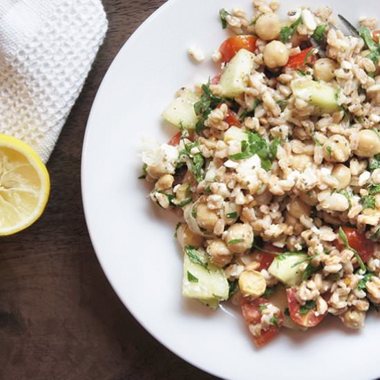 Healthy Greek Farro Salad - Recipe photo by The Greedy Belly