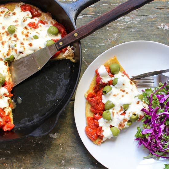 Socca Pizza with Roasted Tomatoes - Recipe photo by the good eats co
