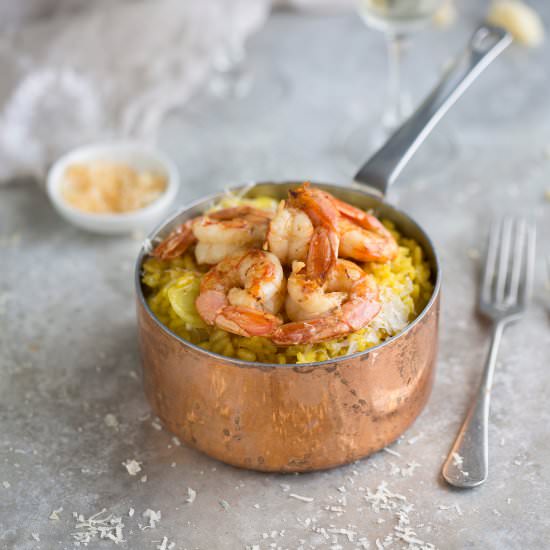 Risott alla Milanese with prawns - Recipe photo by drizzleanddip