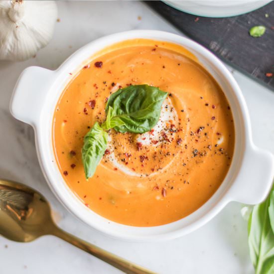 Creamy Tomato Basil Soup - Recipe photo by SunkissedKitchen
