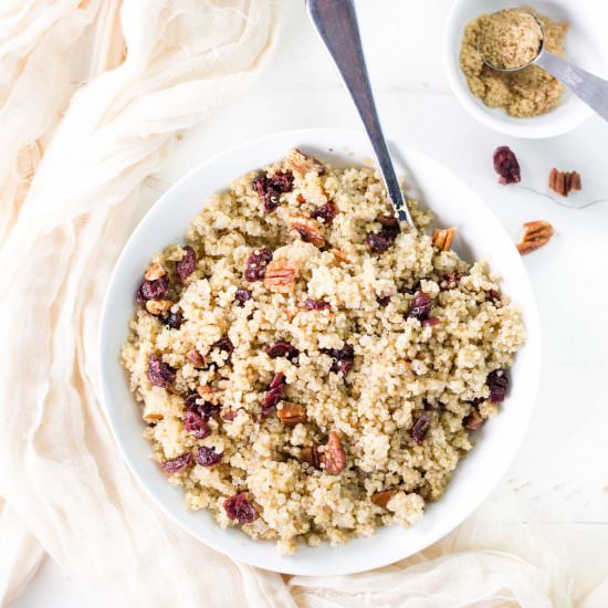 Cranberry pecan brown sugar quinoa - Recipe photo by veggiebalance