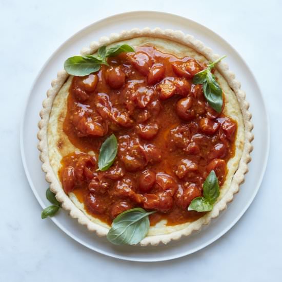 Tomato Confit Basil Tart - Recipe photo by gdalkin