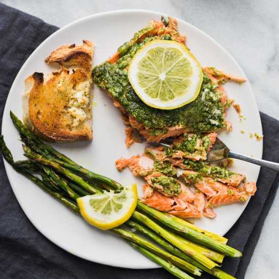 Sheet Pan Pesto Salmon - Recipe photo by 3ScoopsofSugar