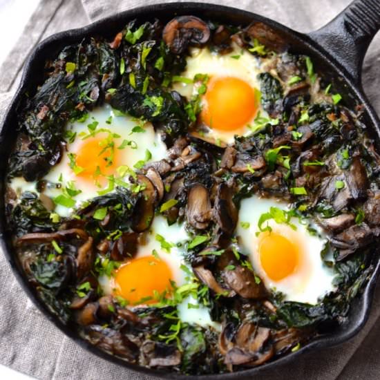 Kale and Spinach Baked Eggs - Recipe photo by Every Last Bite