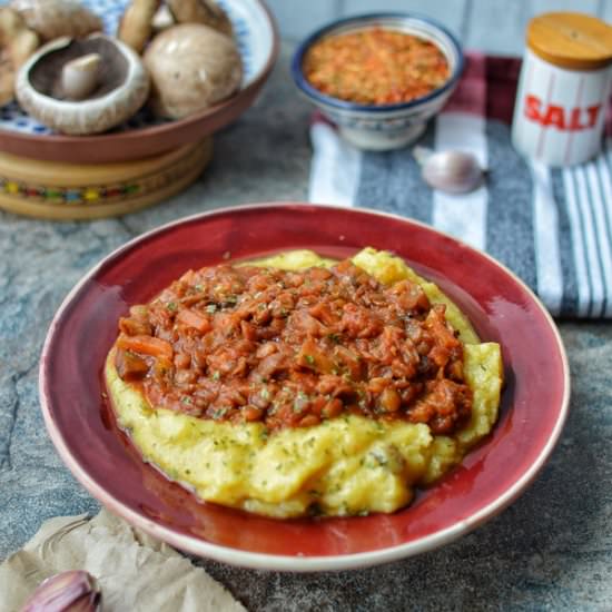 Lentils Bolognese With Polenta - Recipe photo by TopFoodFacts