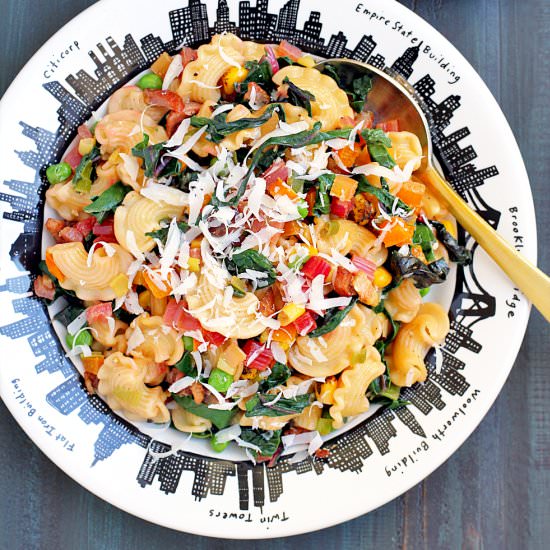 Pasta with Rainbow Chard and Bacon - Recipe photo by twoofakindcooks