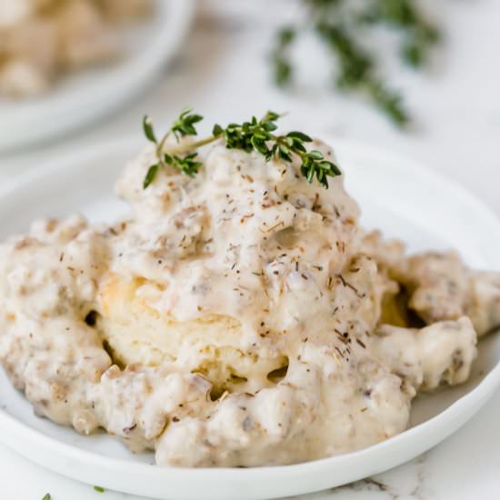 Simple Biscuits and Gravy - Recipe photo by Salt and Baker