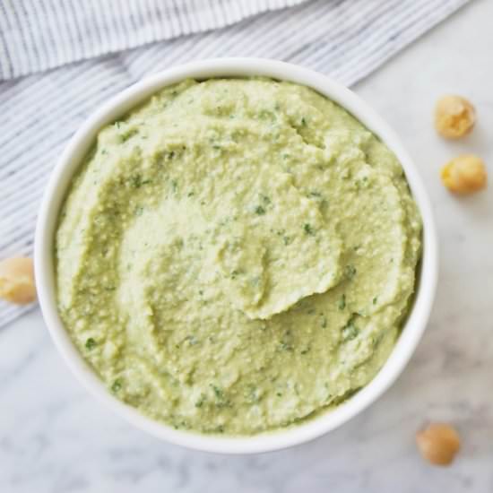 Pesto Hummus - Recipe photo by The Greedy Belly