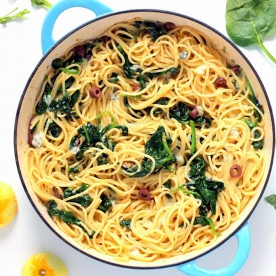 Lemon Gorgonzola Spinach Spaghetti - Recipe photo by happyveggiekitchen