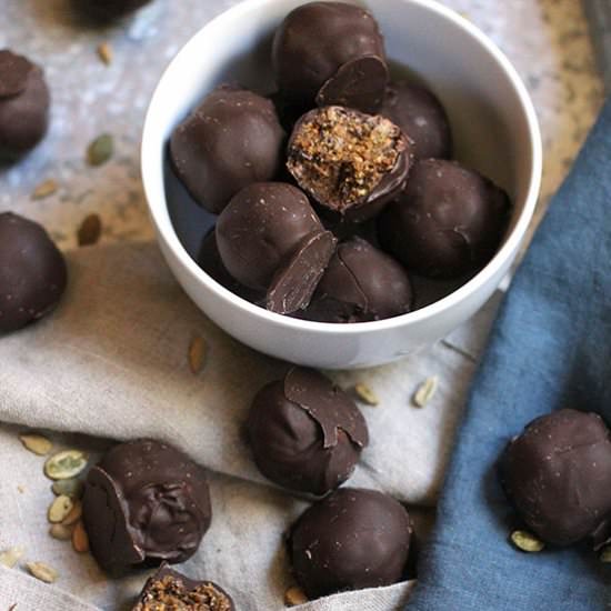 Dark Chocolate Covered Energy Bites - Recipe photo by suebeehomemaker