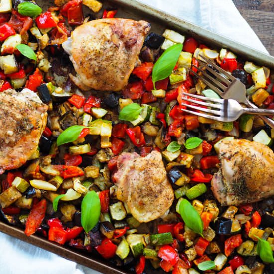 Sheet Pan Ratatouille and Chicken - Recipe photo by Avocado A Day