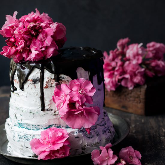 Rainbow Cake with Fresh Flowers - Recipe photo by deepali