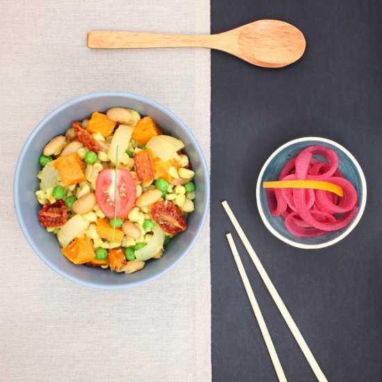 Roasted Veggie Samp & Beans - Recipe photo by 5Flavours