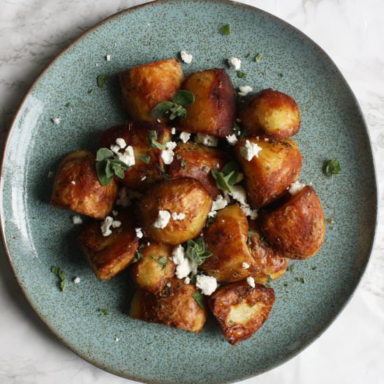 Oregano and Feta Roast Potatoes - Recipe photo by wishtodish