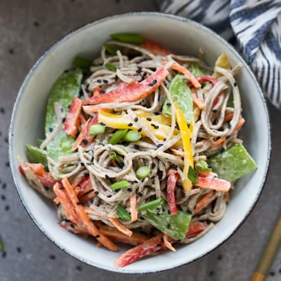 Tahini Veggie Soba Noodles - Recipe photo by cookingforkeeps