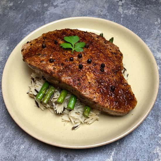 Spiced Tuna on Asparagus & Rice - Recipe photo by NatesFood