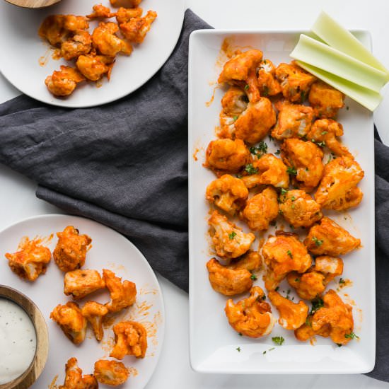 Buffalo Cauliflower Bites - Recipe photo by 3ScoopsofSugar