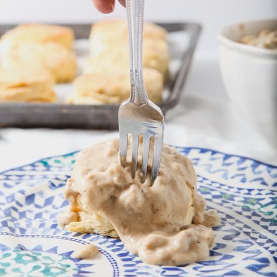 Cream Biscuits and Sausage Gravy - Recipe photo by thespeckledpalate