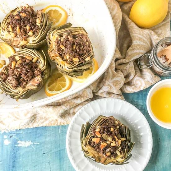 Meat Stuffed Artichokes (low carb) - Recipe photo by MyLifeCookbook