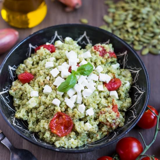 Quinoa and feta salad with pesto - Recipe photo by electricbluefood