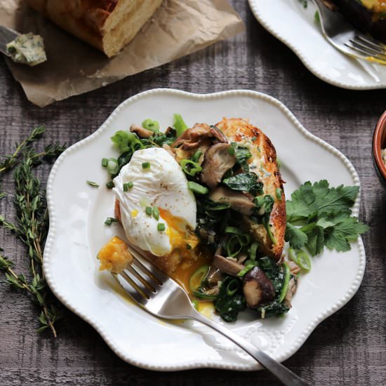 Poached Eggs & Mushrooms on Brioche - Recipe photo by Give it Some Thyme