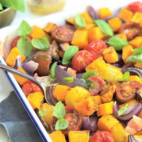 Roast Pumpkin Bacon & Tomato - Recipe photo by chef not required