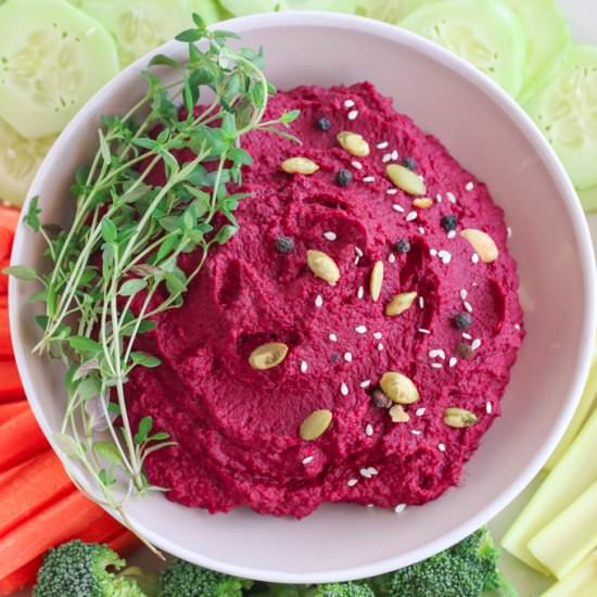 Mouthwatering Roasted Beet Hummus - Recipe photo by VeganVigilante