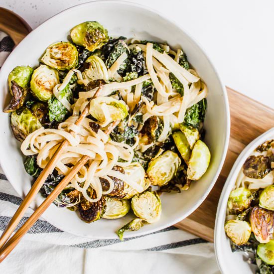 Kale + Brussels Noodle Bowls - Recipe photo by Healthy Little Vittles