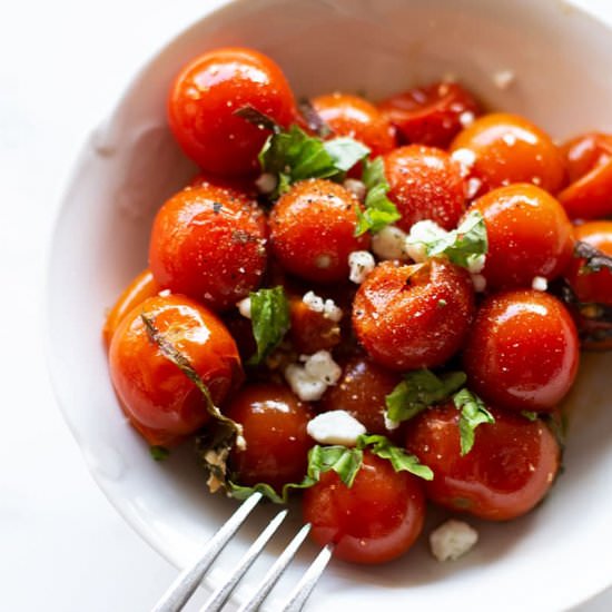 Smoked Cherry Tomatoes with Basil - Recipe photo by recipesworthrepeating