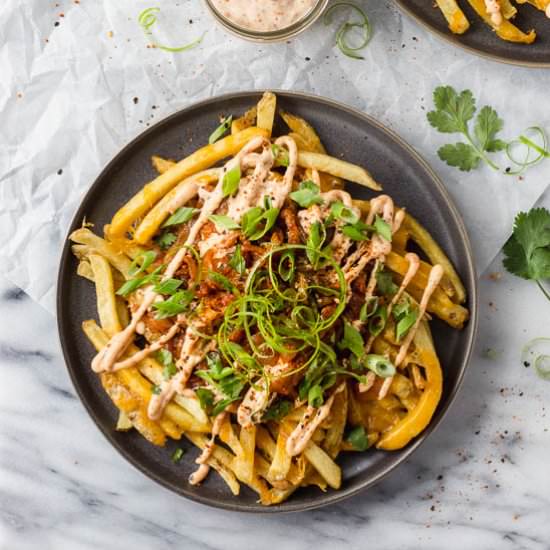 Loaded Kimchi Fries - Recipe photo by Fork in the Kitchen